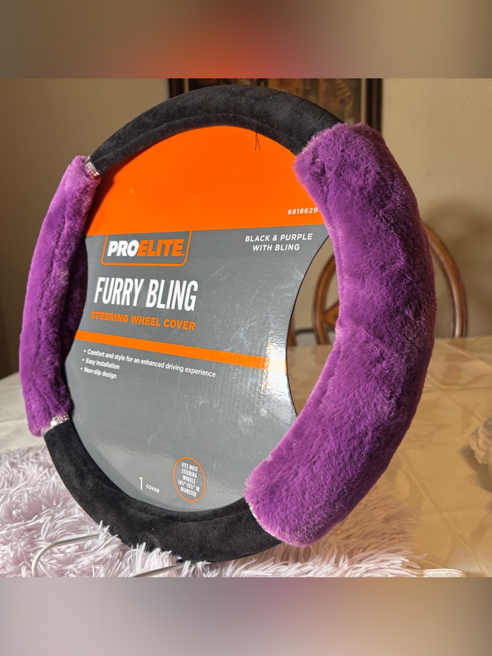 Furry Bling Purple & Black Steering Wheel Cover